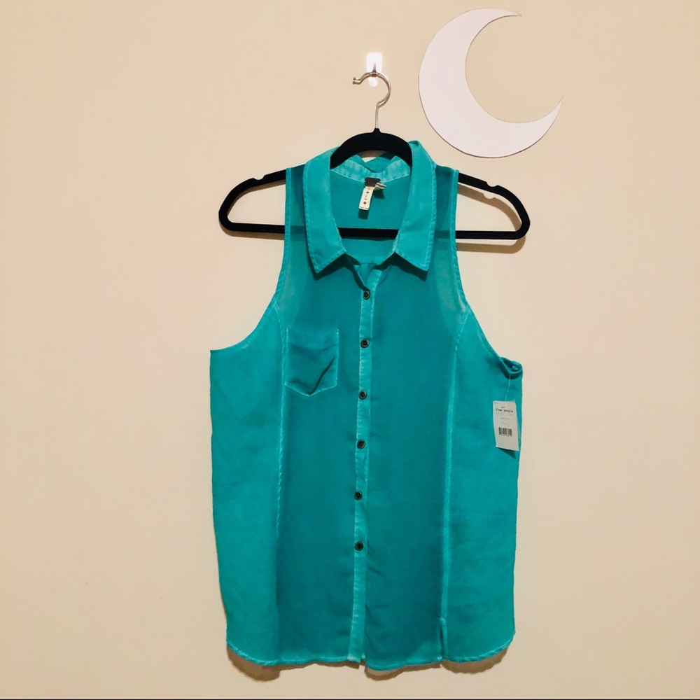 NWT Free People Sheer Teal Aqua Button Tank